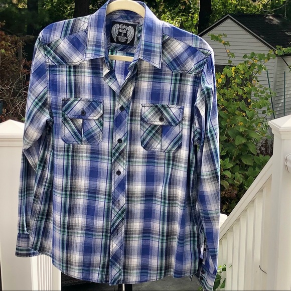 Eighty Eight Mens Blue Plaid Button Down - Picture 3 of 10